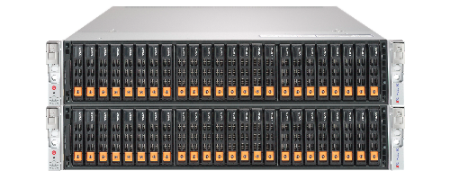 High Availability All-NVMe All-Flash Storage array based on the 2RU SuperMicro 2029U-TN24R4T Intel Skylake platform.