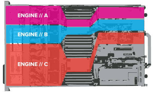 Multi-engine storage hosting server diagram